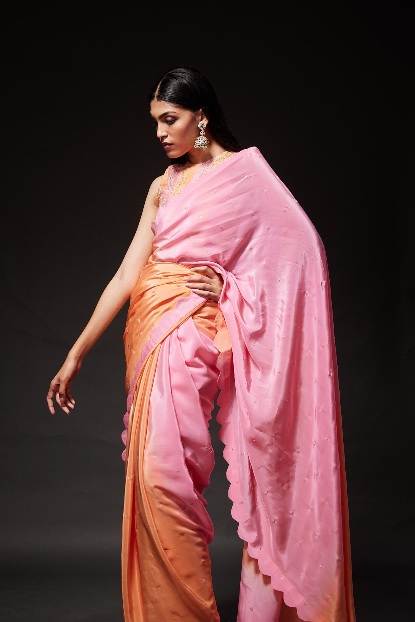 Double shaded peach and baby pink saree & Blouse set