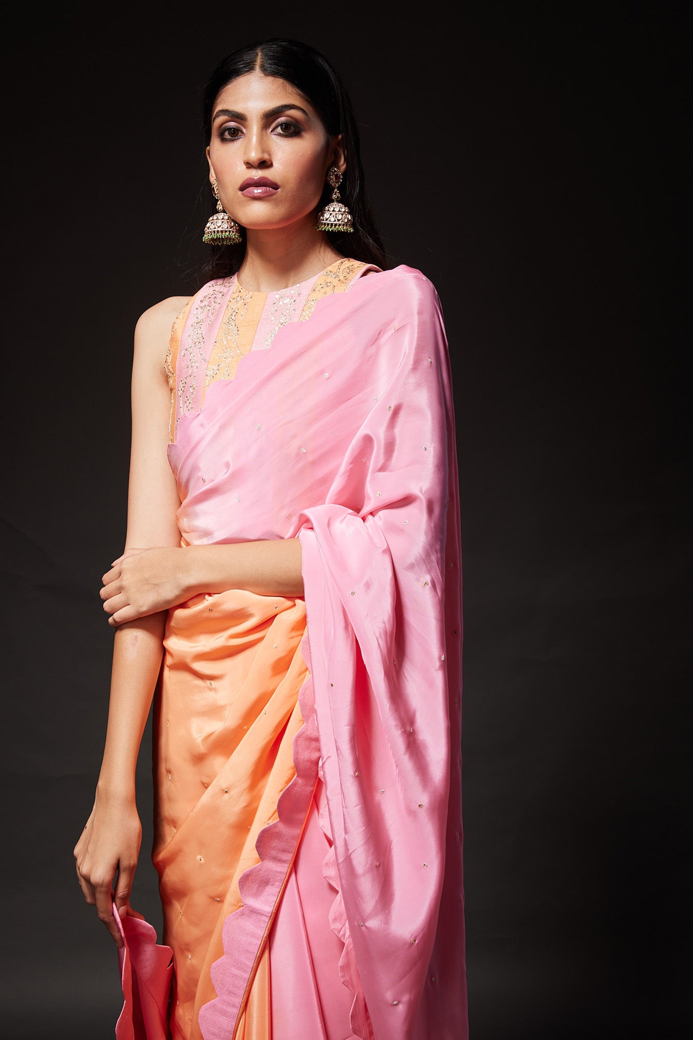 Double shaded peach and baby pink saree & Blouse set
