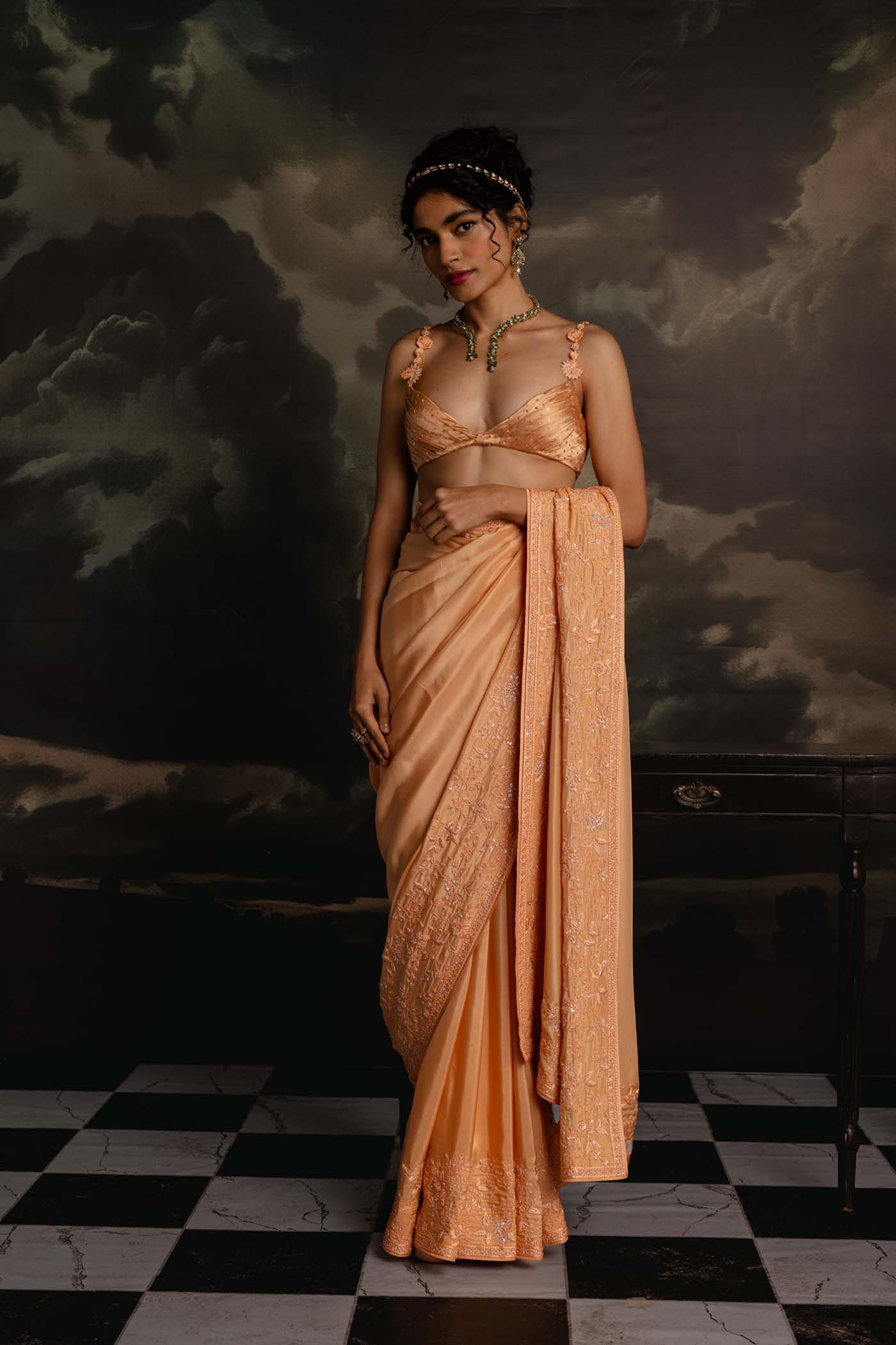 Peach Glimmer Saree Set