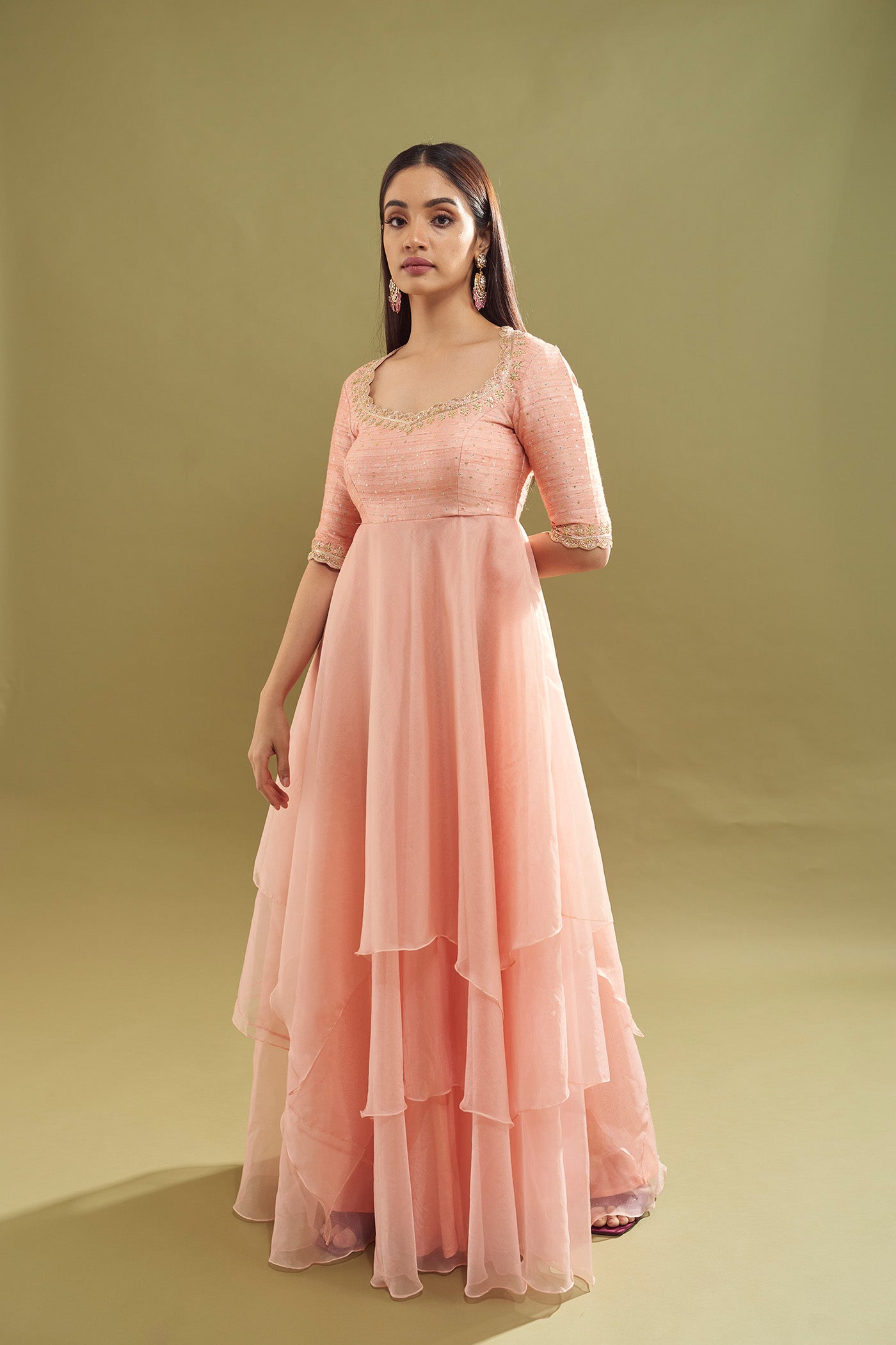 Hitha Layered Organza Dress - Rose Gold