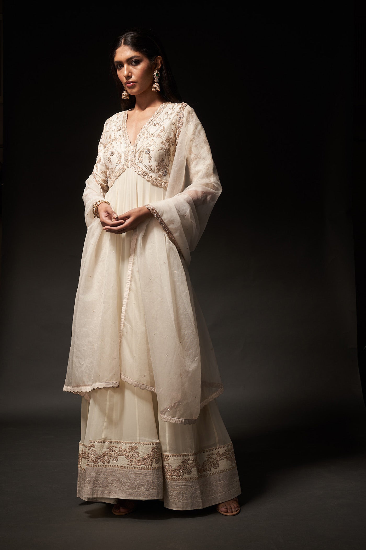 Mandakini Dress - Cream embroidered dress