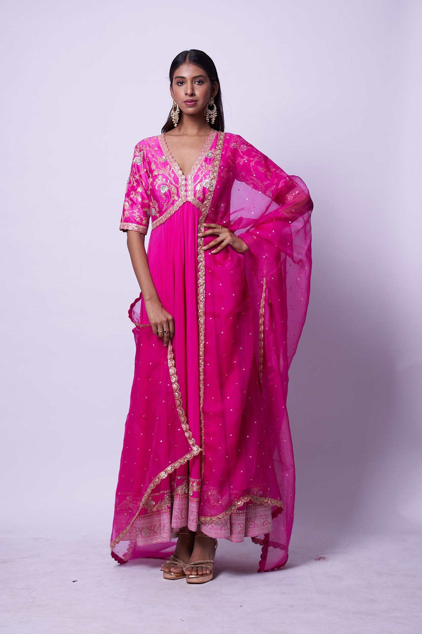 Mandakini Dress - Magenta embroidered dress