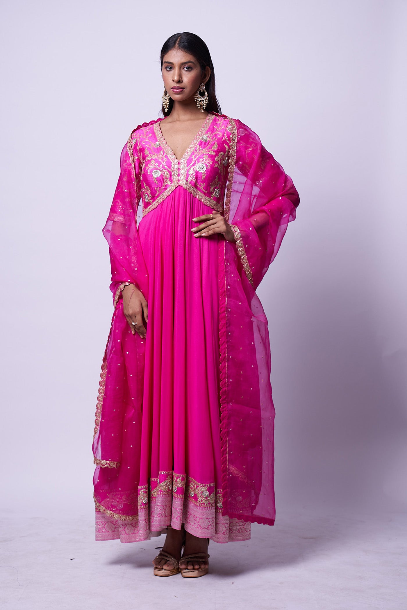 Mandakini Dress - Magenta embroidered dress