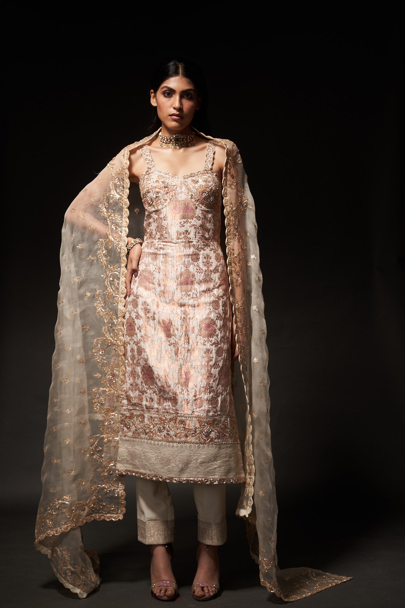Kamala Dress - Cream Banarasi Dress