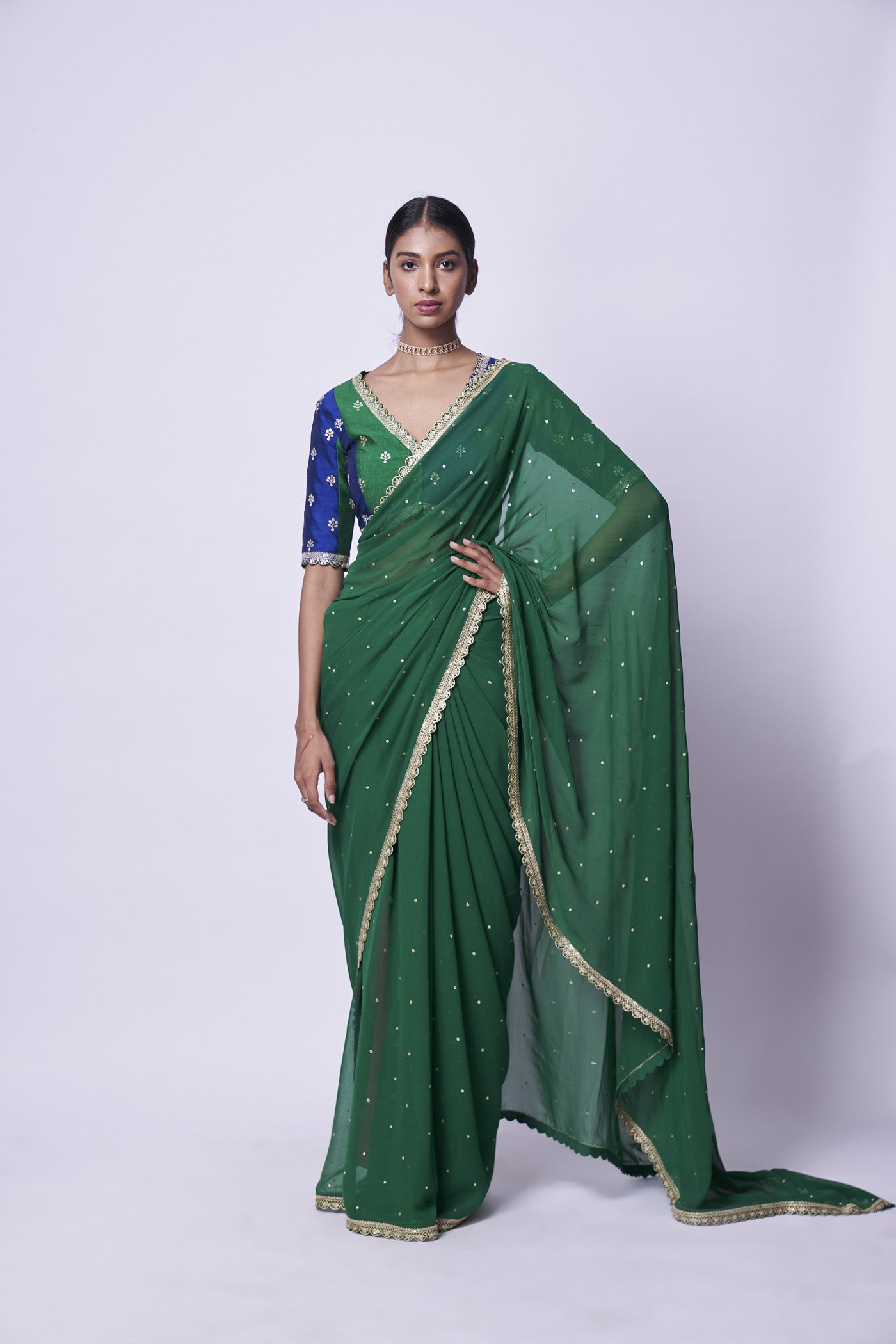 Emerald Green embroidered saree & Blouse set