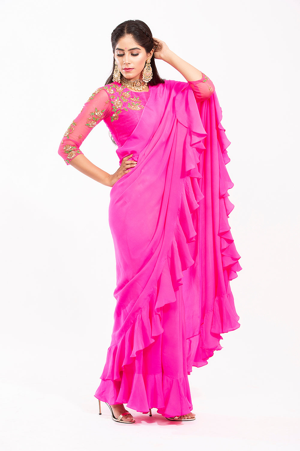 Ruffle Saree with Elbow Blouse - Lolla saree