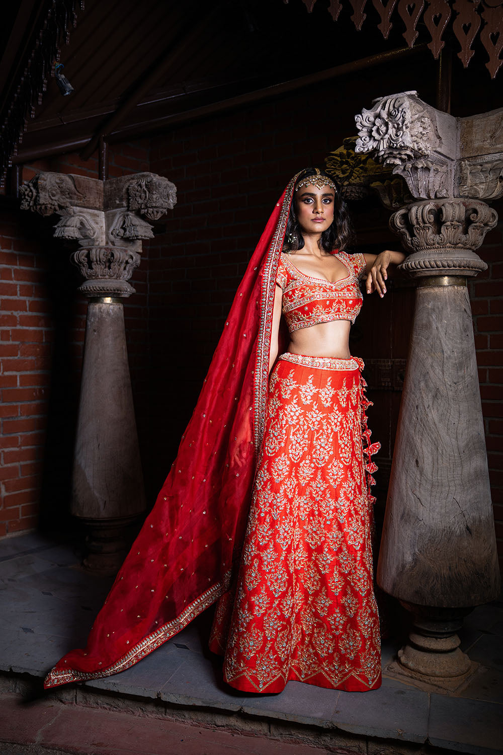 Heavy Embroidered Lehanga - Red