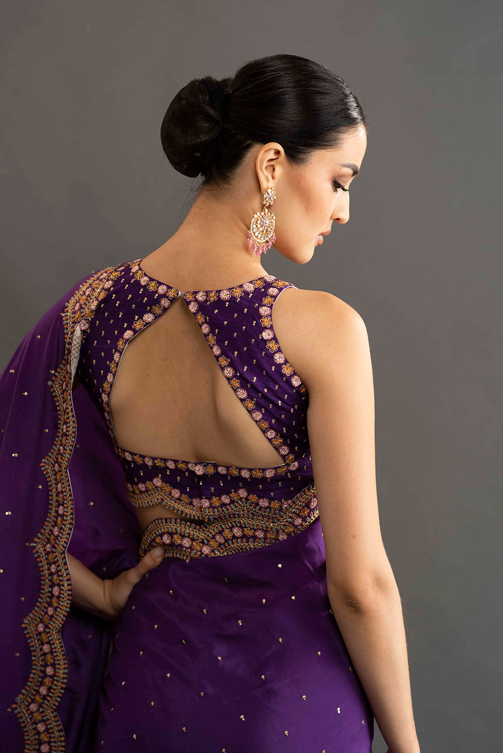 Erica in Gia Embroidered Crepe saree - Violet