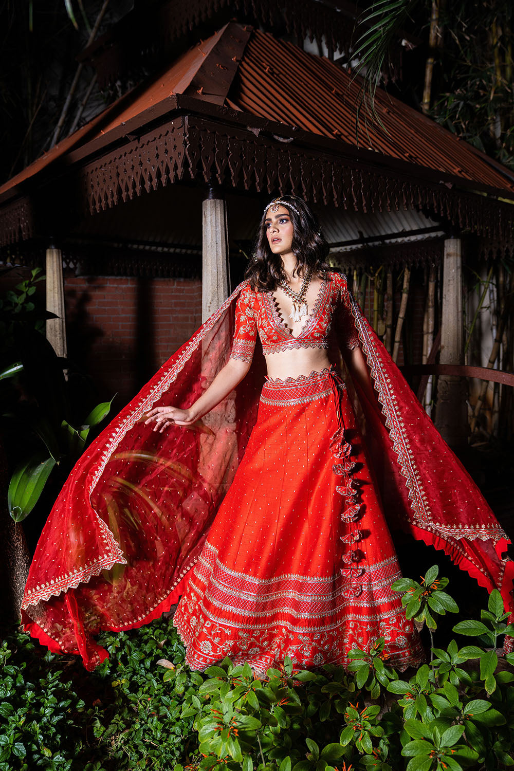 Rawsilk Embroidered Lehanga - Red